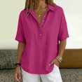 thumbnail image 5 of Womens Tops Summer Tops For Women Casual V Neck Pullover Mid Sleeve Button Down Blouses Womens T Shirts, 5 of 7