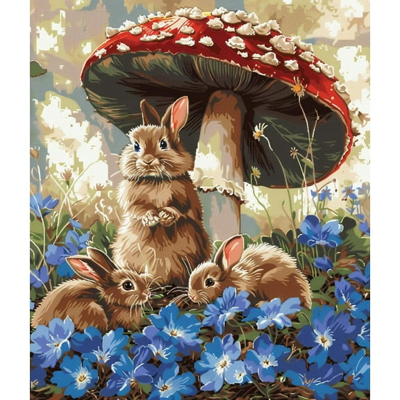 Cute Family of Rabbits under Mushroom DIY 11CT Stamped Cross Stitch Kits for Beginners Easy Needlepoint Embroidery Counted Cross Stitch Art Craft for Wall Decoration 12x16inch(2)