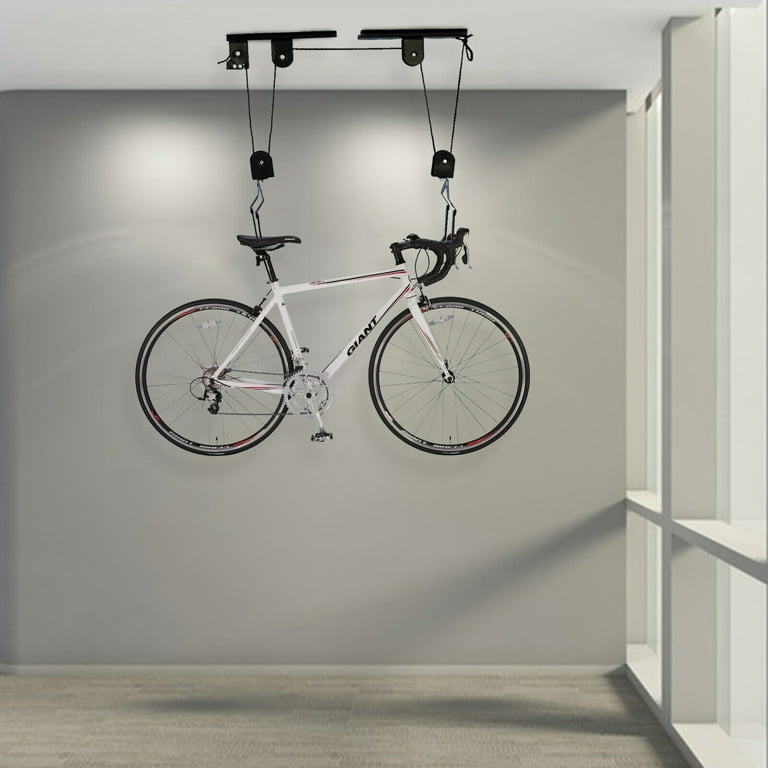 132lbs Load Bicycle Bike Lift Hoist Hooks Garage Ceiling Storage Pulley Rack Hanger Max 60kg, Size: 26, Black