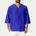 thumbnail image 2 of Stamzod Plus Size Men Shirts Summer V Neck Three-Quarters Sleeve Button Down Shirts Casual Loose Plain Tshirts for Men Blue XL, 2 of 7