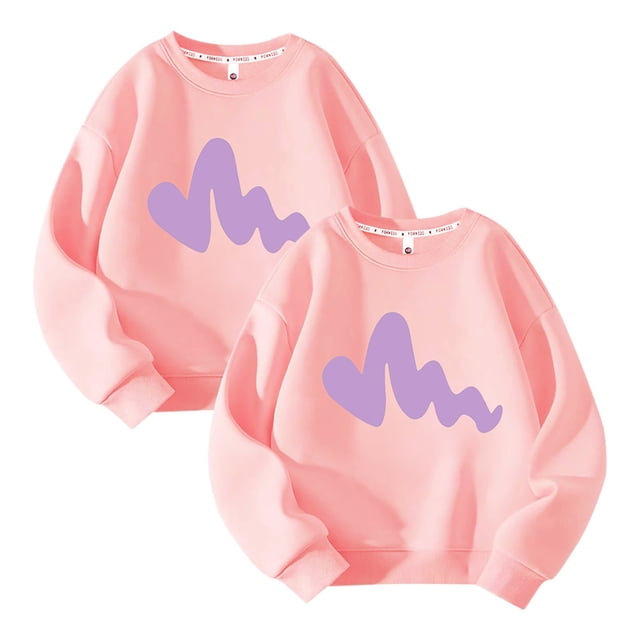 Posijego 2 Pack Chandail en Molleton Filles Garçons Col Rond Manches Longues Chemise Enfants Décontractée Athlétique Coton Chandails en Molleton