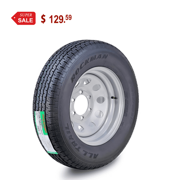 ROCKMAN Wheel Assembly ST225/75R15 10-Ply E 117M 6 Lug on 5.5" PCD Silver Mod Rim Trailer Tire