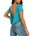 thumbnail image 2 of Cavosen Cotton Line T Shirts for Women Short Sleeve Crew Neck Cut Out Shirt Backless Solid Lightweight Cropped Tees Breathable Summer Vacation Tops, 2 of 8