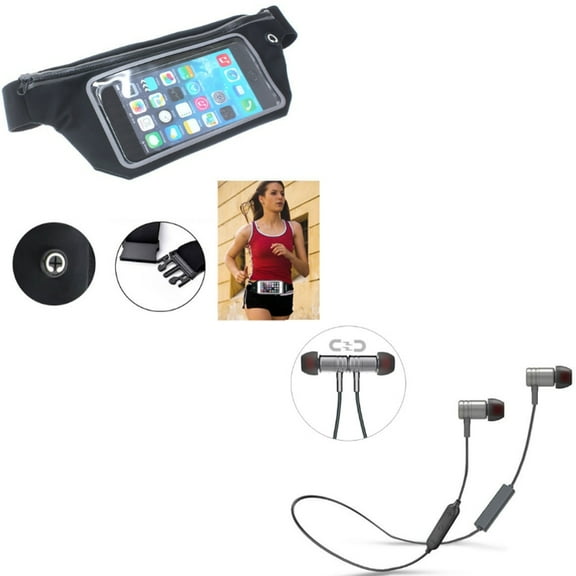 Sports Belt Band Running Waist Bag w Earphones Sports Wireless Headset A7A for RED Hydrogen One - Samsung Galaxy Mega SPH-L600 SGH-M819 S10 5G Note 9 8 2 10 Plus A9, 6.3 - Sony Xperia 10 Plus