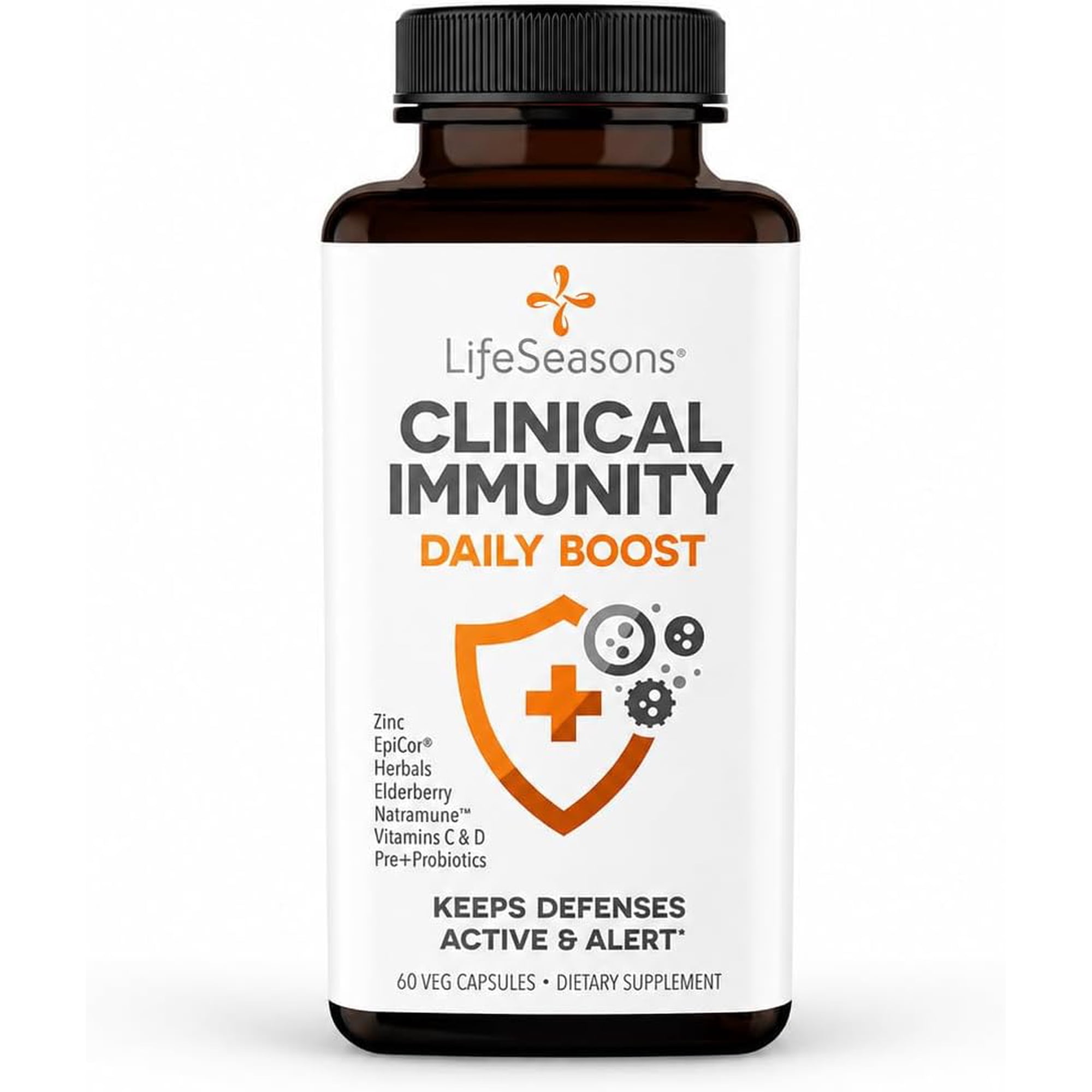 LifeSeasons Clinical Immunity - Daily Boost - Immune System Booster - Pre + Probiotics - Increases Antibodies & Immune Cells - Elderberry, Zinc, Natramune & Vitamin C + D3-60 Capsules