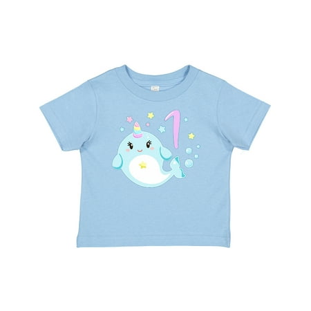 

Inktastic Happy 1st Birthday with Cute Narwhal Stars and Bubbles Gift Baby Boy or Baby Girl T-Shirt