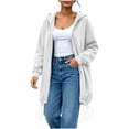 thumbnail image 3 of Thousandth Women's Loose Fit Zip Up Hooded Coat Casual Mid Length Oversized Long Sleeve Sweatshirt Fall Winter Warm Jacket, 3 of 8