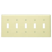 Leviton 86023 5-Gang Toggle Device Switch Wallplate, Standard Size, Thermoset, Device Mount, Ivory