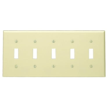 Leviton 86023 5-Gang Toggle Device Switch Wallplate, Standard Size, Thermoset, Device Mount, Ivory