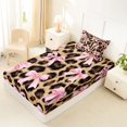 thumbnail image 5 of spefrowx Leopard Print Bow Twin Sheets for Kids, Pink Brown Ribbon Bedding, 3 Pieces, 1 Flat Sheet, 1 Fitted Sheet and 1 Pillowcase, 5 of 6