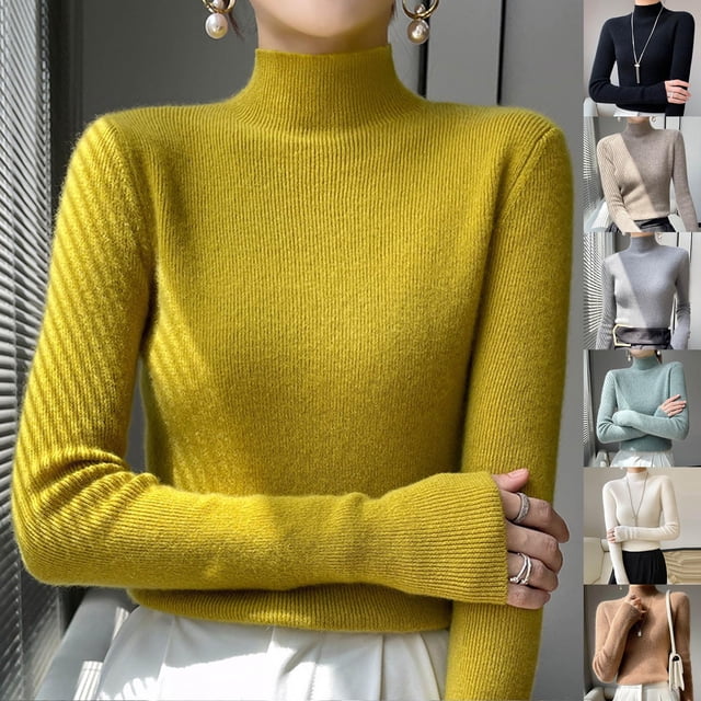 CFLVAEK Turtle Neck Sweaters for Women Casual Ribbed Knit Sweater Warm Fall Winter Underwear Solid Color Slimming Shirts Comfy Long Sleeve Pullover Tops
