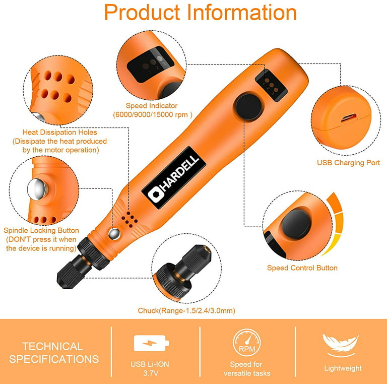 HARDELL Mini Cordless Rotary Tool Kit, 5-Speed and USB Charging