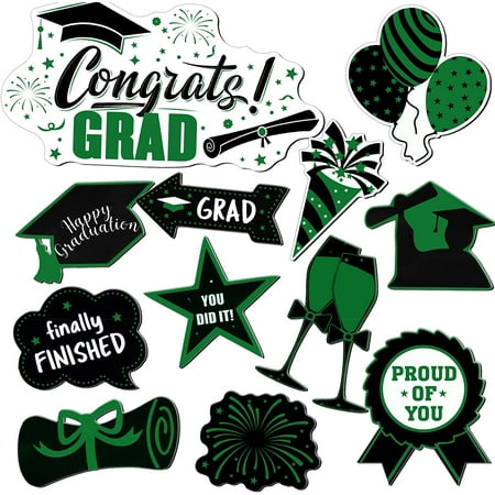 

12 Pcs Graduation Magnetic Decals Decorations Congrats Grad Car Magnets Happy Graduation Magnetic Fridge Decoration Proud of You Magnet Decal Trencher Cap Fridge Magnets Graduation Stickers - Green Th