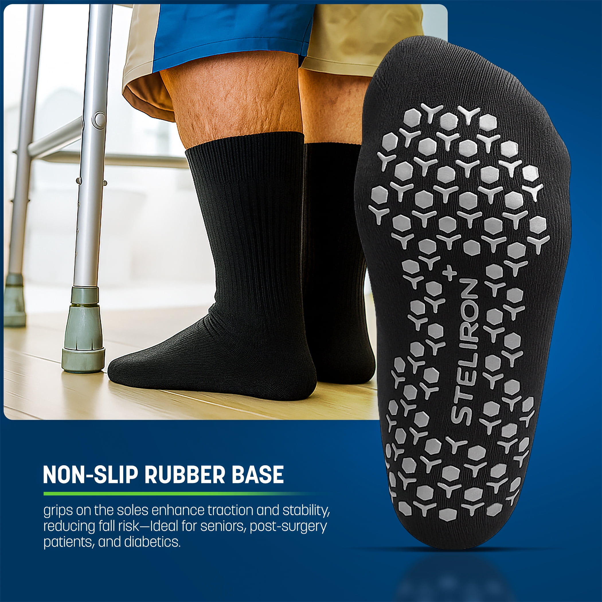 Steliron Extra Wide Grip Socks for Swollen Feet, Non-Slip Diabetic
