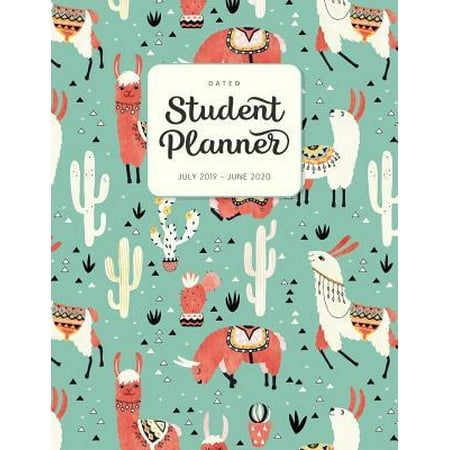 Dated Student Planner July 2019 - June 2020: High School or Middle School Planner with Subject Blocks - Mint Green Llama