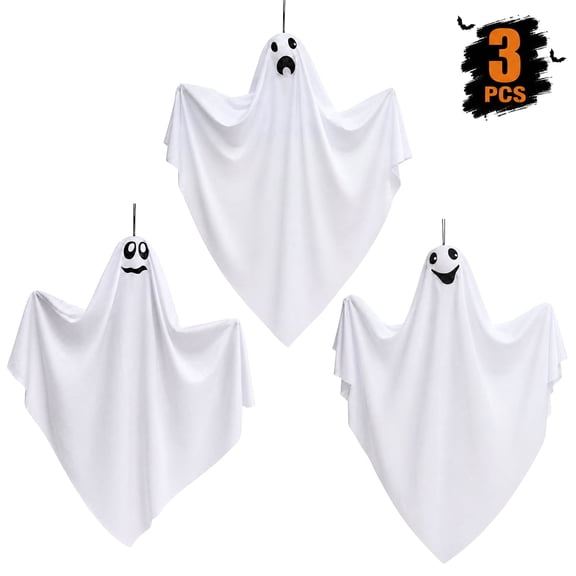 Hanging Ghosts Halloween Decorations Outdoor,26.7" Flying White Ghosts for Tree Yard Garden Party Holiday 3 Pcs