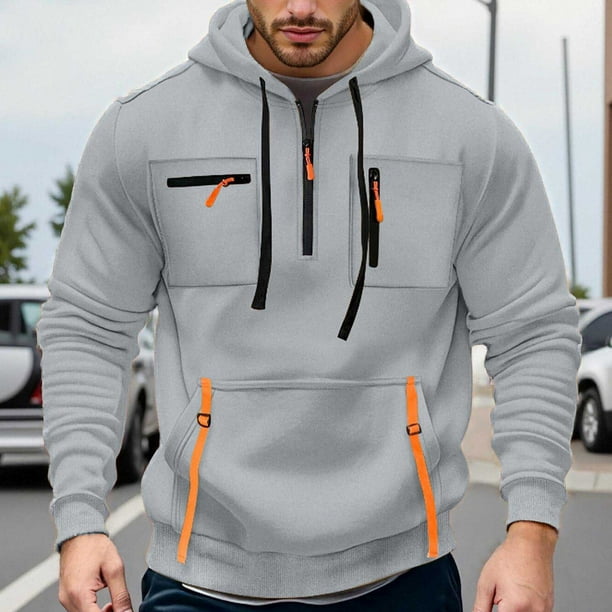 MHFRRA Sudadera con Capucha y Bolsillo para Hombre, de Color Liso, Forrada, Cómoda y Casual, para Invierno Gris claro