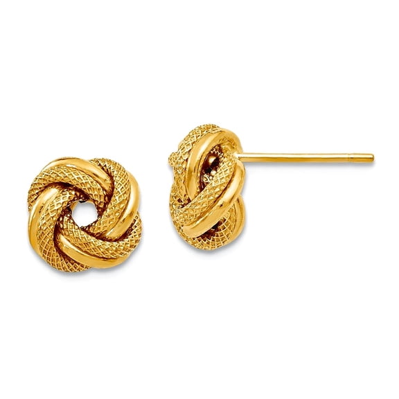 8mm 10k Solid Yellow Gold Polished Sparkle-Cut Love Knot Post Earrings 8x8mm Wide Stud Earring for Women