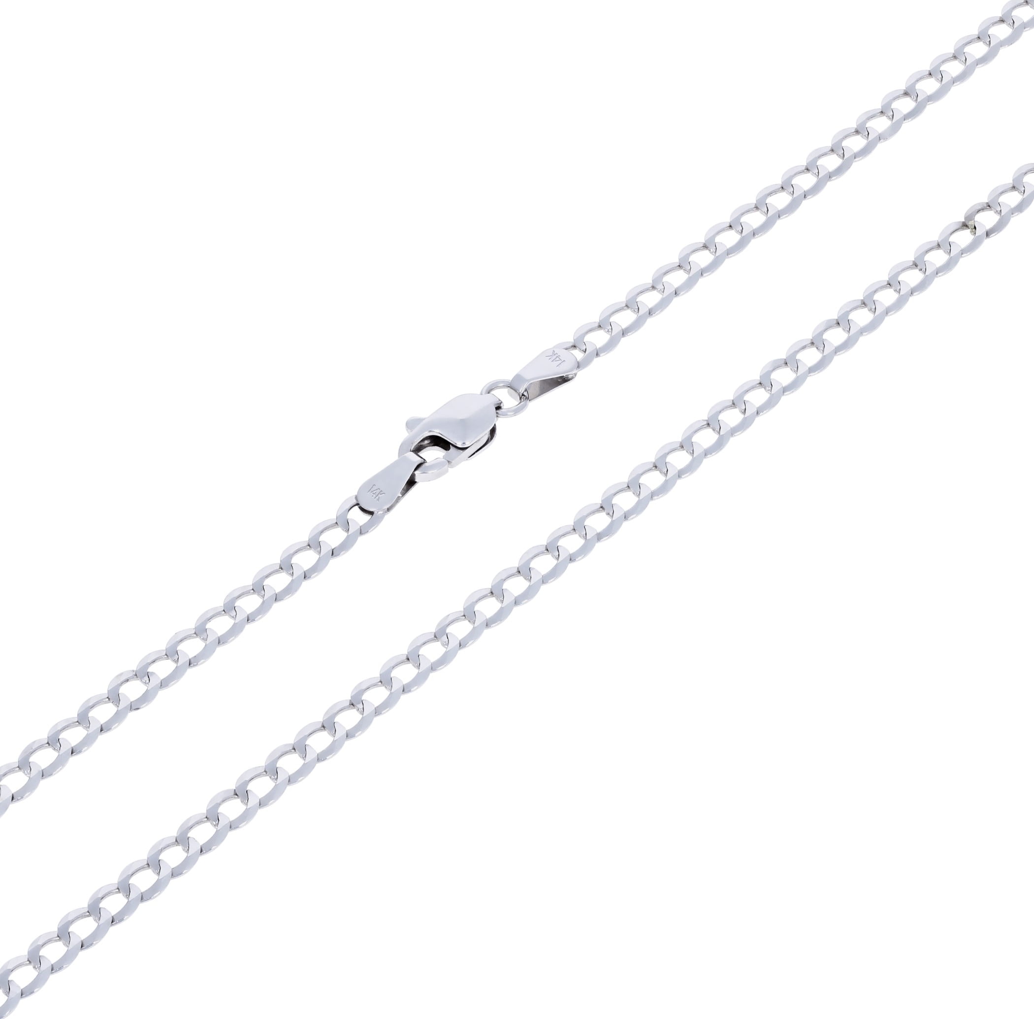 Nuragold 14k Real White Gold Solid Cuban Curb Link 3mm Chain Necklace (16"-30") Italian Jewelry for Men & Women