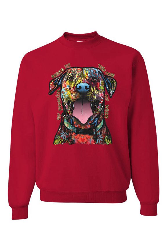 My Favorite Breed is The One In Need | Colorful Labrador Dog | Dean Russo Art Animal Lover Unisex Crewneck Sweatshirt, Red, 5XL