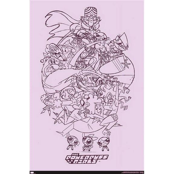 The Powerpuff Girls - Group Sketch Wall Poster, 14.725" x 22.375"