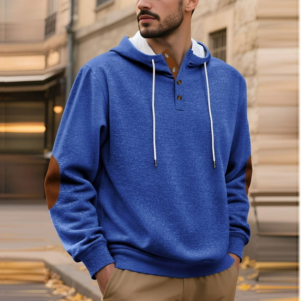pstuiky camisa de manga larga para hombre, Blusa informal y moderna de color liso con capucha, manga larga y bolsillos abotonados para hombre Tops de talla grande para hombre m
