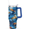 thumbnail image 2 of 40oz Cute Ocean Life Turtle Stainless Steel Flip Straw Tumbler Spill Proof Travel Cup Double Wall Vacuum Insulated Coffee Mug with Top Handle, 2 of 6