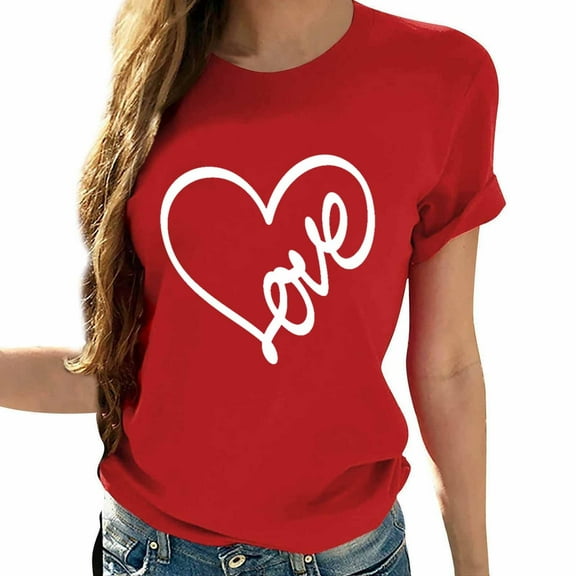 AOOCHASLY Valentine's Day Women's Tops, Fashion Women's Heart Print Graphic Cute Tee Shirt Funny T Shirt Tops