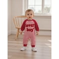 thumbnail image 6 of BemeyourBBs Baby Boy Valentine Day Outfit Newborn Lover Boy Romper Letter Embroidery Stripe Long Sleeve Jumpsuit, 6 of 9