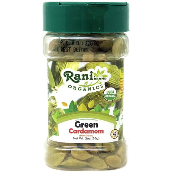 Rani Organic Green Cardamom Pods Spice (Hari Elachi) 2oz (56g) PET Jar ~ All Natural | Vegan | Gluten Friendly | NON-GMO | Indian Origin | USDA Certified Organic