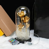 Steadline Valentine's Day LED Rose Glass Dome - Gold Foil Flower Decor with Lights - Romantic Table Centerpiece - Elegant Anniversary Gift for Her
