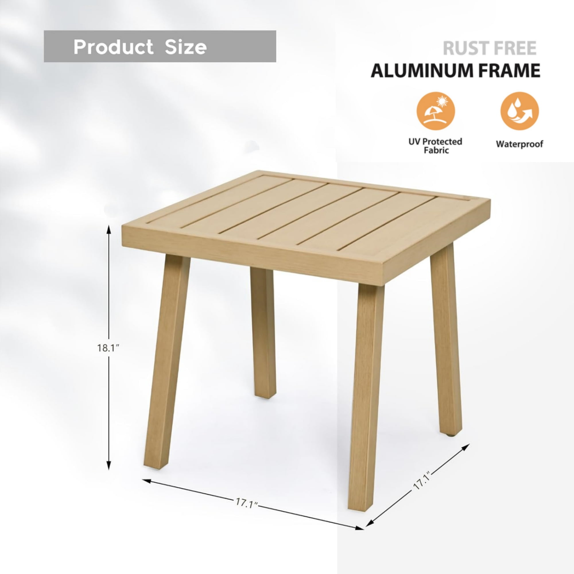 T-Patio Square Outdoor End Table, Aluminum Modern Accent Side Table, Beige, Set of 1
