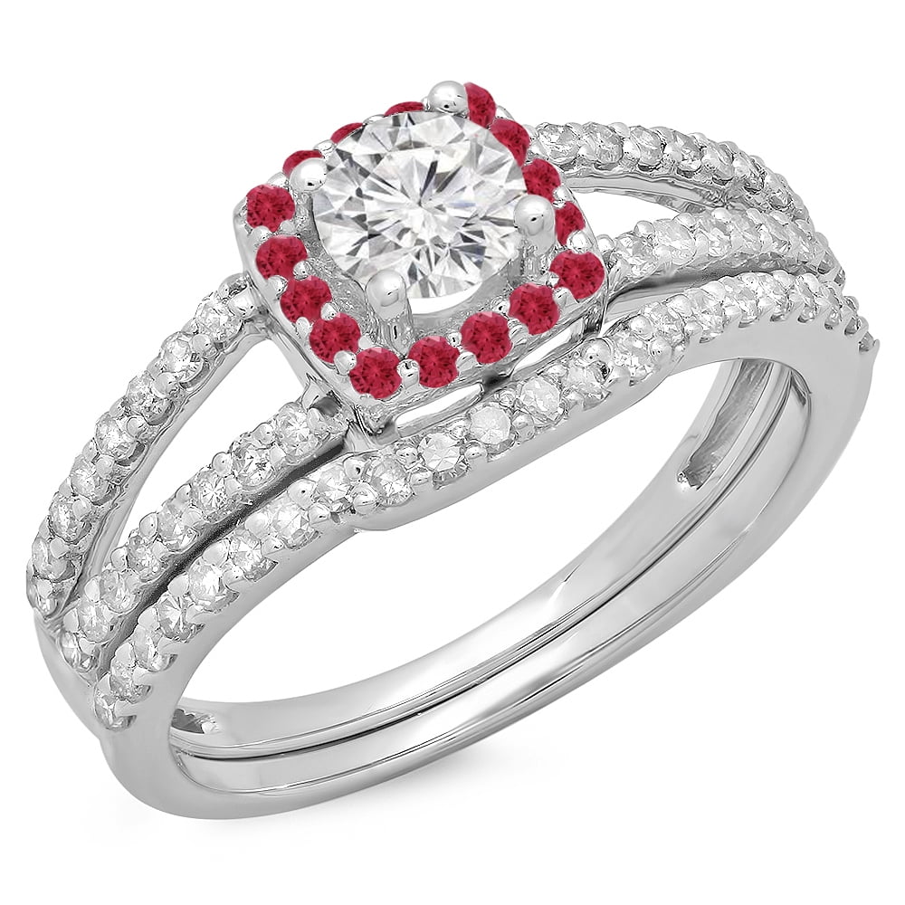 Sterling Silver Dazzlingrock Collection Ruby & White Diamond Marquise Shape Engagement Ring Set
