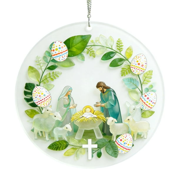 Ornamento de Escena de Acrílico de Pascua Doble Cara 8cm con Talla, para los Bordes de la Ventana de Ramas de Pascua O Regalo de Vacaciones con Espalda Personalizable