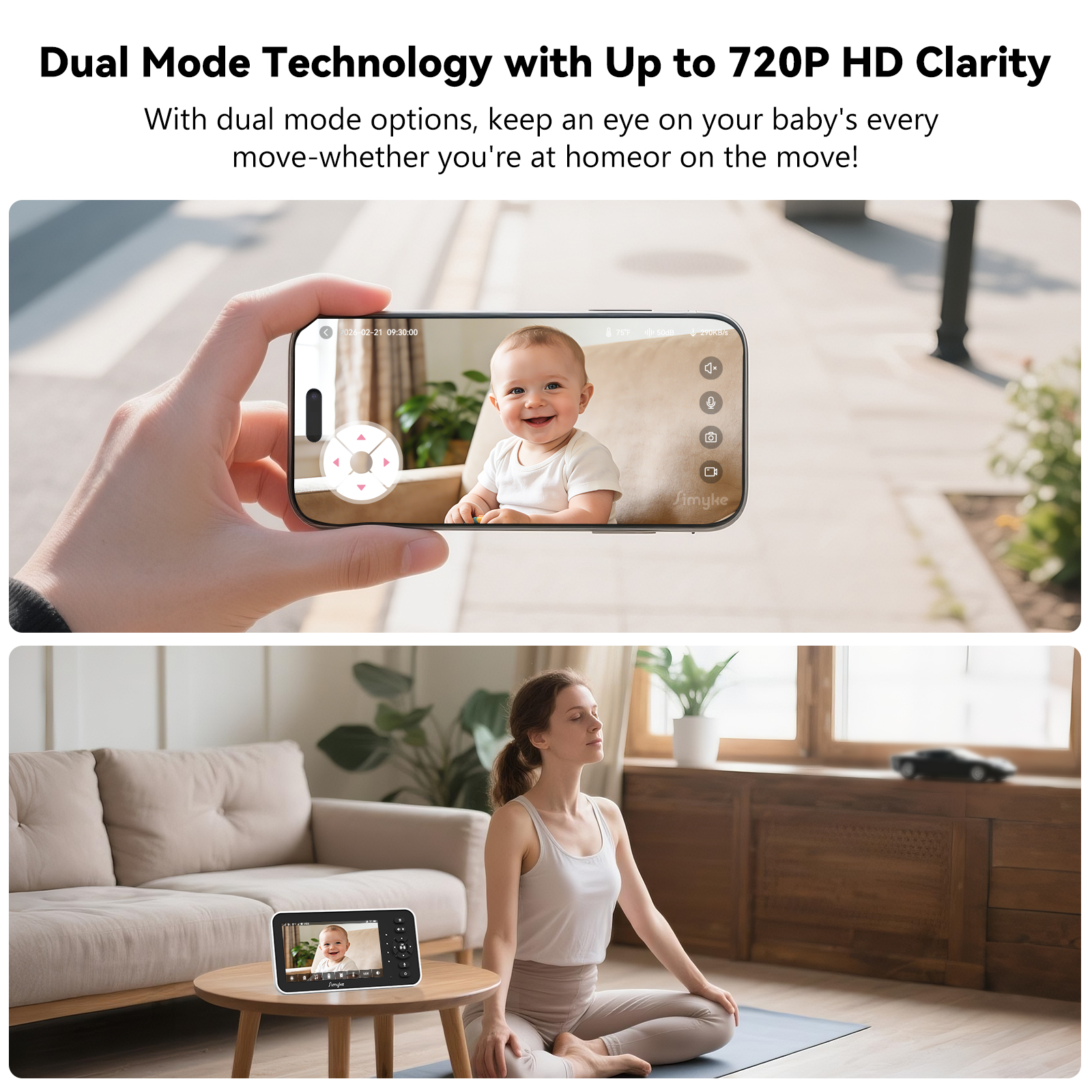 Simyke Video Baby Monitor 5" IPS Screen, 720p HD photo 6