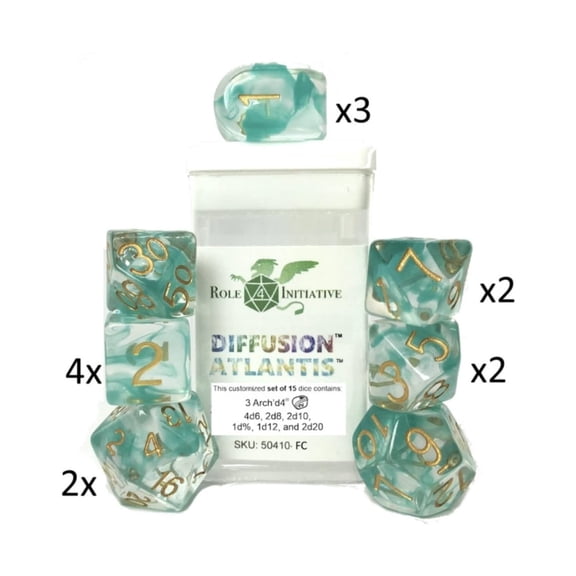 Role 4 Initiative Polyhedral Dice - Atlantis, Archd d4s w/White Numbers (15)