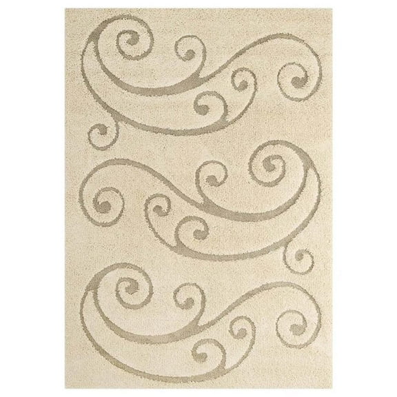 Modway Jubilant 8' x 10' Scrolling Vine Shag Area Rug in Cream