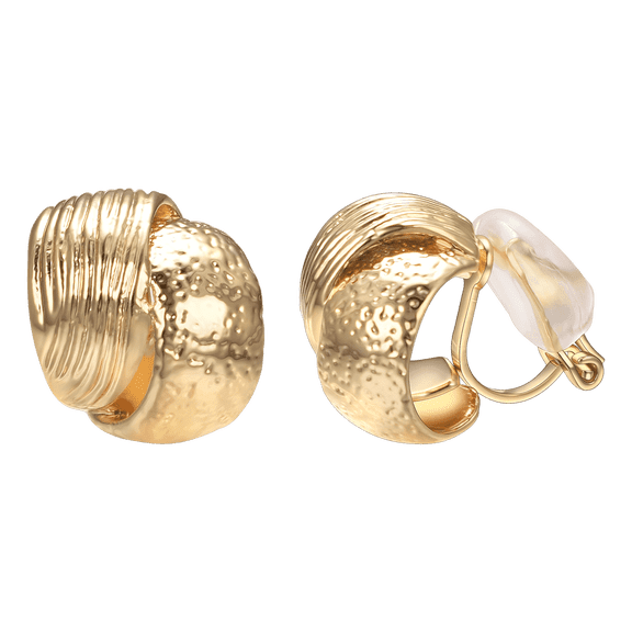 Yoursfs Gold Textured Clip On Earrings for Women Non Pierced Ears Irregularity Chunky Earrings Gold Plated Double Half Hoop Earrings Fashion Jewelry