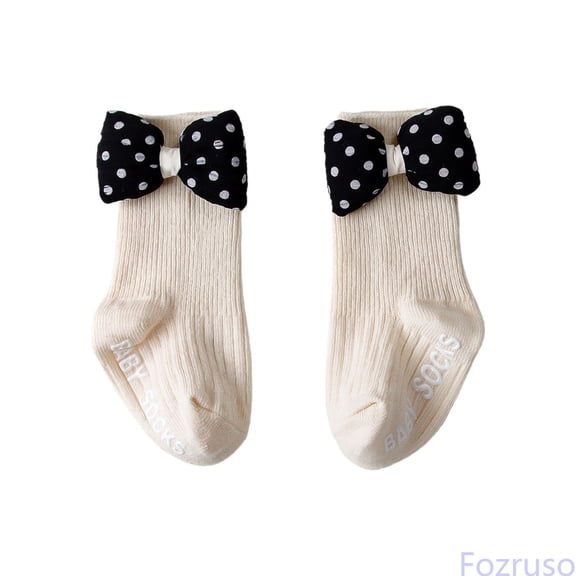 Fozruso Cute Cartoon Bow Baby Socks For Toddlers Floor Socks For Girls Made From Combed Ideal For And Fall For Girls' Ankle Socks,Beige,M