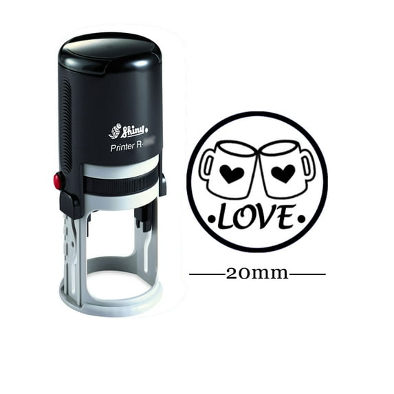 LOVE Round Round Self Inking Love Gift Stamps 20mm Mini Shiny Mounted Rubber Stamp
