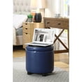 thumbnail image 3 of Designs4Comfort Round Accent Storage Ottoman in Blue Faux Leather Fabric, 3 of 10