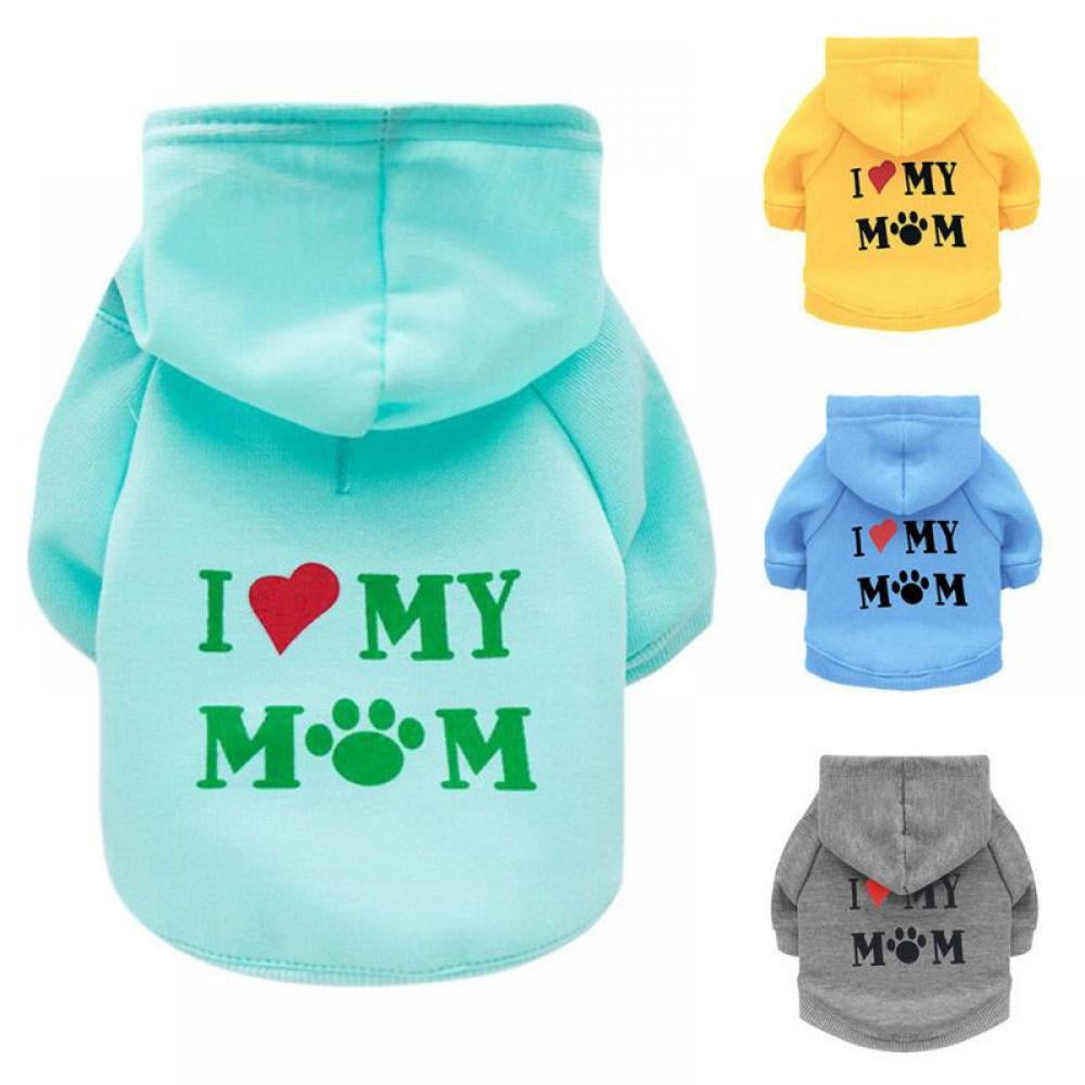 YOMXL Small Pet Dog Hoodie Clothes Fashion Letter I Love My Mom Printed Costume Puppy Cotton Sweater Dog Warm Coat Apparel 