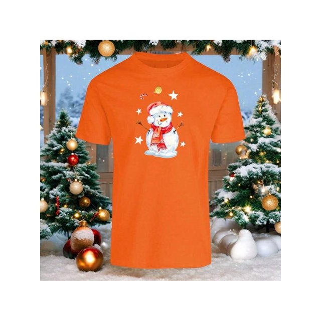 Playera Con Estampado De Muñeco De Nieve Navidad Ropa Para Hombre Color Anaranjado Talla Chica Marca Emil SaEs