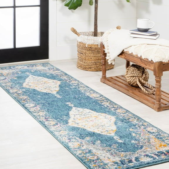 JONATHAN Y MODERN PERSIAN 2 x 8 Runner Rug, Zelda Bohemian Cottage Medallion - Turquoise/Gray, MDP213A-28