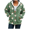 thumbnail image 4 of idosla Zip Up Christmas Hoodie Women Oversized Hoodie Casual Long Sleeve Graphic Jackets with Pockets Zipper Drawstring (Light Green, XXL), 4 of 7