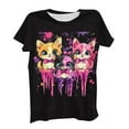thumbnail image 2 of YueHuiYing Women's Valentine's Day Heart Cute Cat Print Short Sleeve Crew Neck Short Sleeve Crew Neck Top/Shirt, 2 of 6