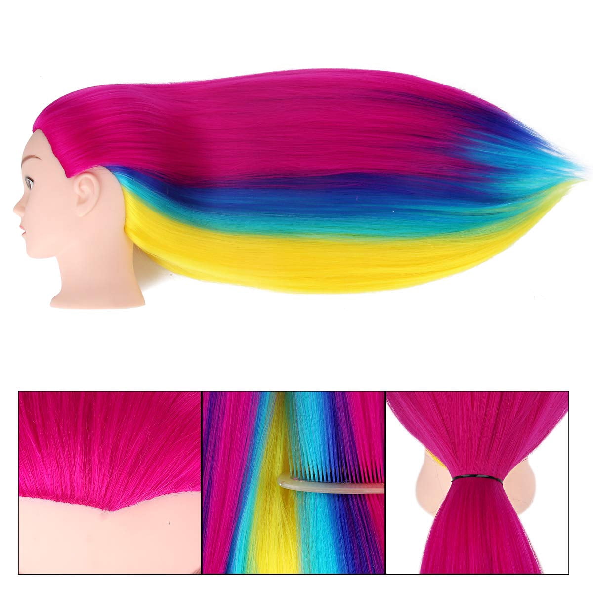 Training Head, TopDirect 29" Colorful Hair Mannequin Manikin Head Cosmetology Doll Head Practice Styling Hairdressing Training Braiding Heads with Clamp Holder and Tool Set