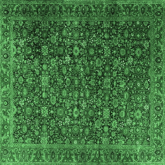 Ahgly Company Indoor Square Persian Emerald Green Traditional Area Rugs, 6' Square