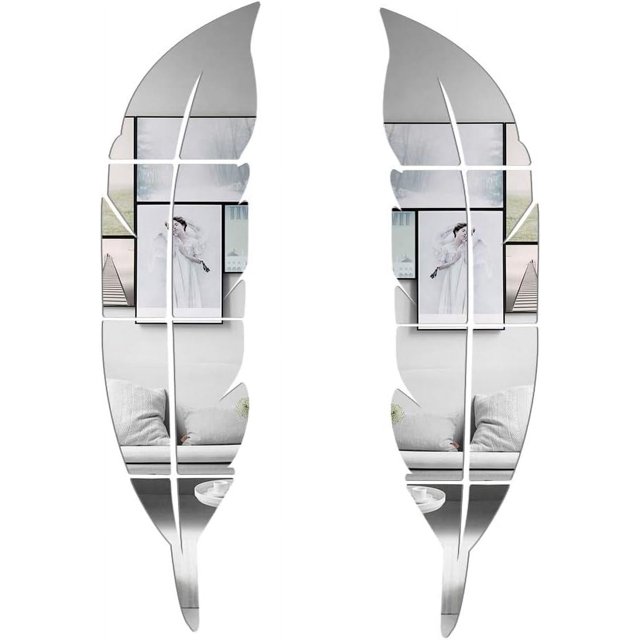 2 juegos de pegatinas de pared acrílicas 3D para espejo de baño, 30 x 120 cm, forma de pluma, para dormitorio de adolescentes, dormitorio de niños, sala de estar