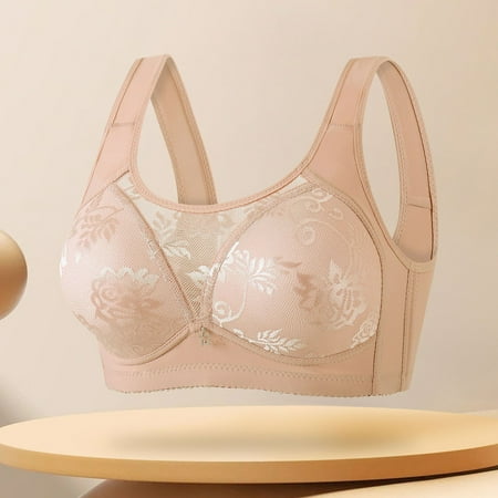 Wireless Bras for Women  Middle Aged And Elderly Underwear Women s Large Chest Bra Without Steel Ring Or Sponge Breathable Plus Size Bra(Beige S)